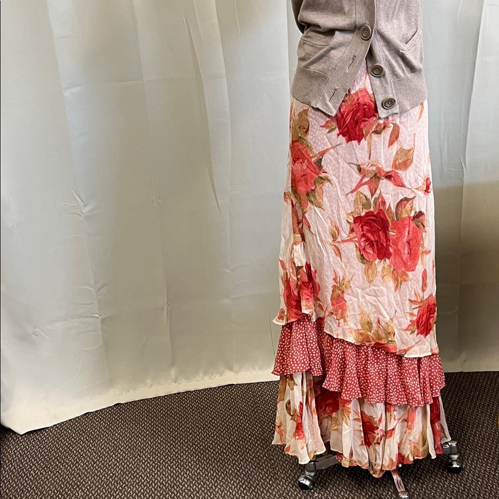 Twyla Blu Floral Maxi Skirt with Red Roses
